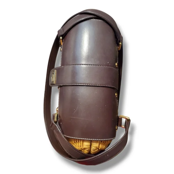 Etienne Aigner Vintage Rattan Y2K Leather Basket Shoulder Bag Coastal Cottage - Picture 3 of 9